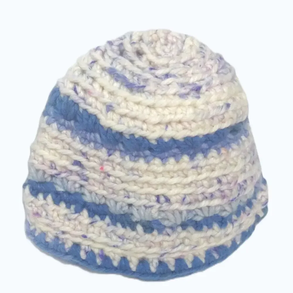 Crochet Newsboy Beanie Brim Handmade Hat Warm Blue Cream Colors Flower Cozy New